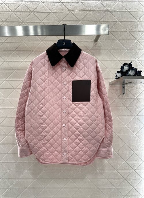 Loewe Corduroy Collar Quilted Cotton Coat with Logo Ornament