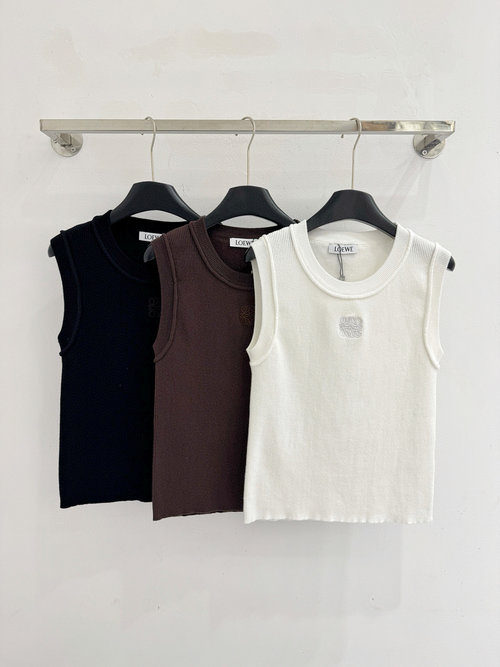 Loewe Solid Color Logo Embroidered Ribbed Knit Sleeveless
