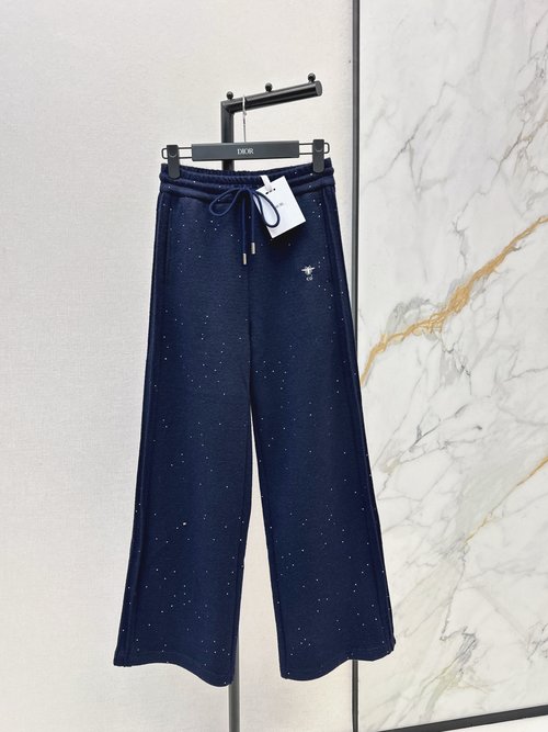 Dior Bee Embroidery High-Quality Fabric Straight-Leg Trousers