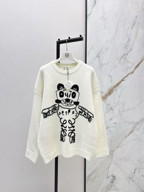 Loewe Age - Reducing Anagram Embroidery Fun Cat Woolen Sweater