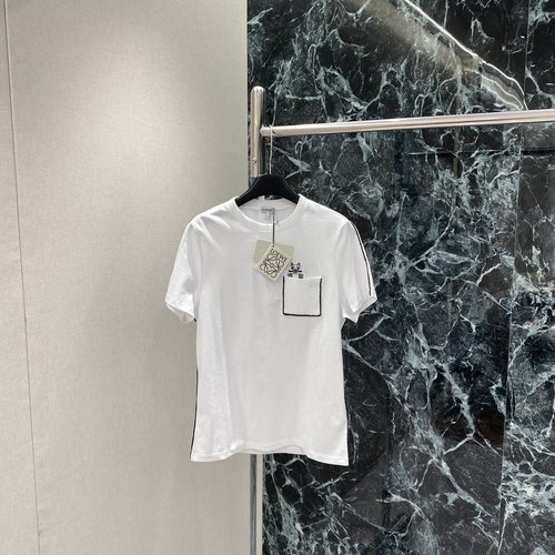 Loewe Cat Embroidery Short-Sleeve T-Shirt, Simple and Elegant Design