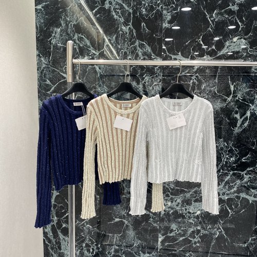Brunello Cucinelli Shimmering Sequined Round Neck Knitwear for an Elegant Appearance