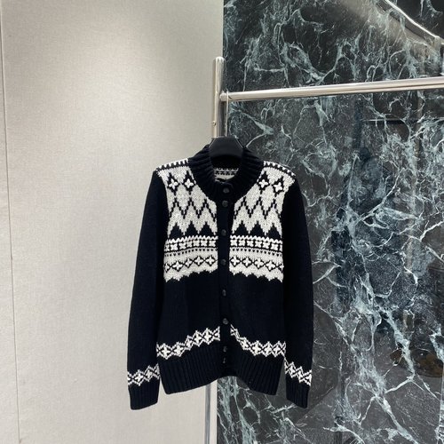 Polo Ralph Lauren Fair Isle Crewneck Cardigan with Black and White Jacquard: Refined Elegance