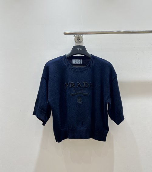 Prada Spring - Summer Short - sleeved Top with Intricate Embroidery Logo