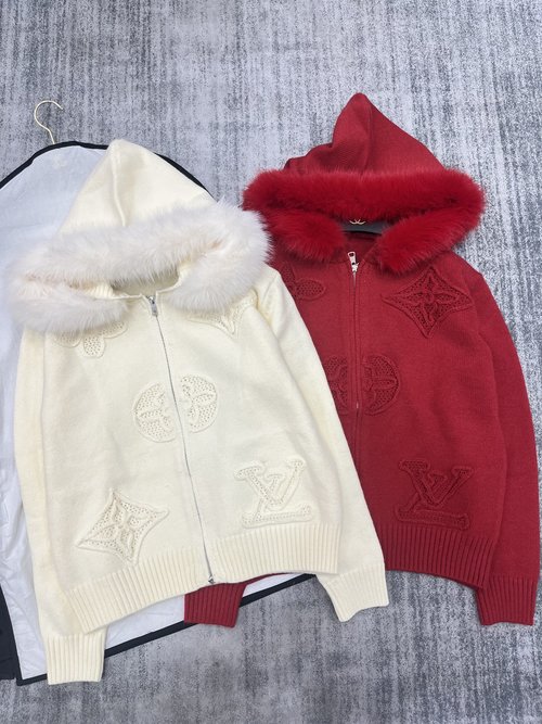 Louis Vuitton New Hooded Big Fur - Collar Zipper Cardigan