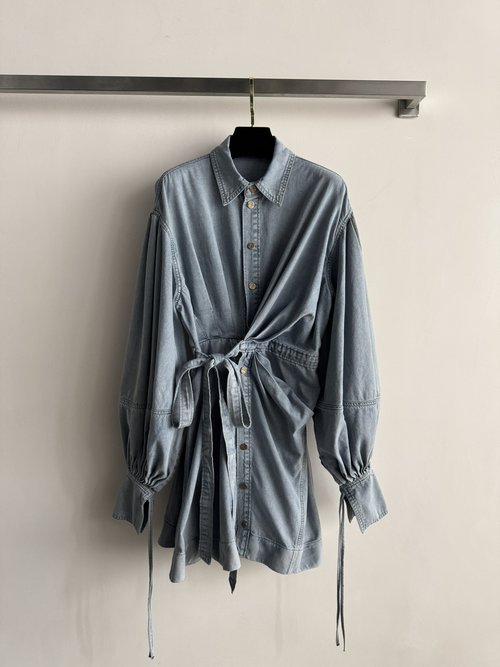 Zimmermann Vintage Denim Shirt Dress with Adjustable Belt