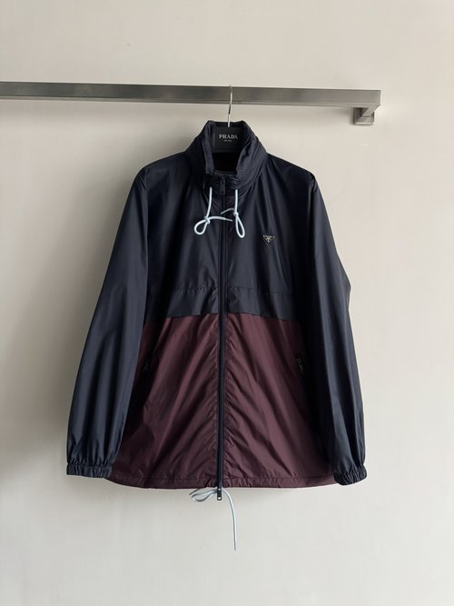 Prada Contrast Windbreaker with Adjustable Hood and Logo Accent