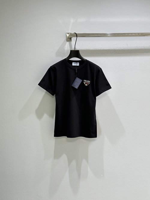 Prada Cotton Short-Sleeve T-Shirt with Horse Logo Embroidery
