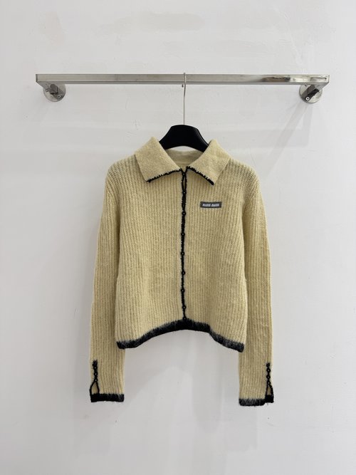 Miu Miu Simple Elegant Knitted Cardigan with Black Trim