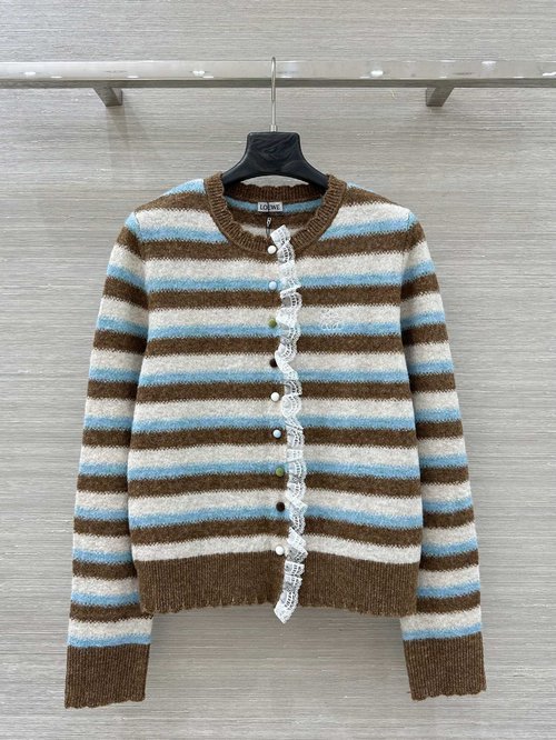 Loewe Exclusive First Sale: Soft Gradient Striped Lace Trim Cardigan