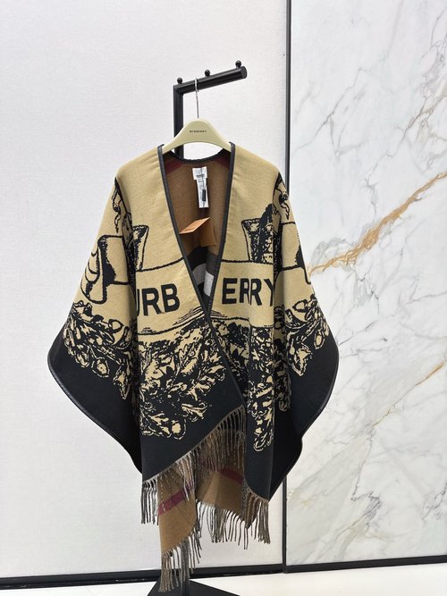 Burberry Reversible Cloak Shawl with Classic Check and War Horse Flag Design