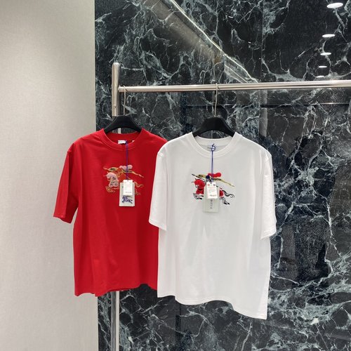 Burberry Horse-Themed T-Shirt with Hand-Painted Logo, Stylish and Festive