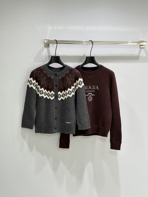 Prada Cashmere Round Neck Sweater with Embroidered Logo