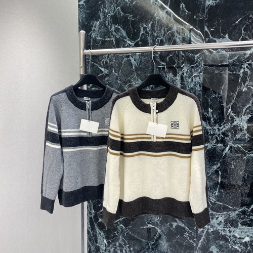Loewe Striped Knitwear with Half Zip and Chest Brand Embroidery