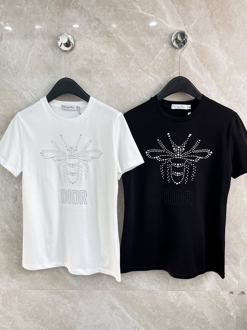 Dior Elegant Embroidery and Rhinestone Short-sleeved T-shirt for Versatile Outfits