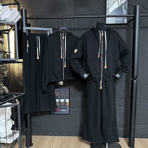 Louis Vuitton Leather Hoodie and Straight Pants Set Featuring Brand Logo