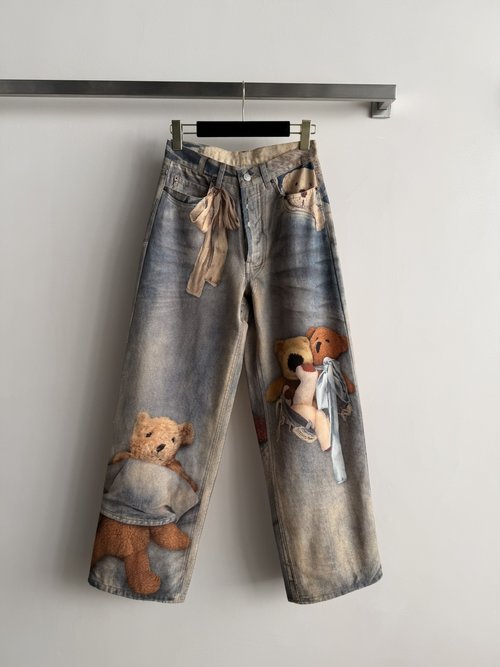 Dior Bear Print Jeans with Bow Scarf Detail, Distinctive