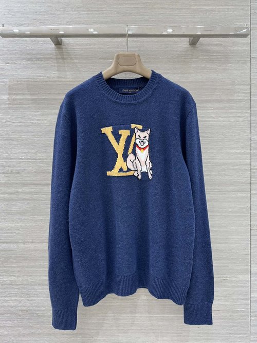 Louis Vuitton Elegant Unisex Shiba Inu Jacquard Round-neck Sweater