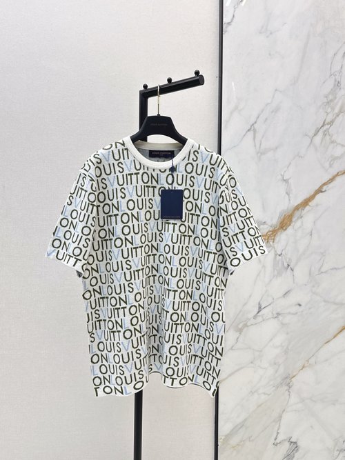 Louis Vuitton Monogram Letter Jacquard Round Neck Knit T-Shirt, Stylish and Slimming
