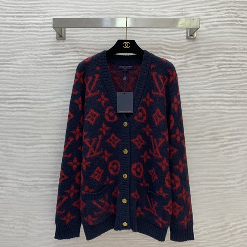 Louis Vuitton High-End Cashmere-Wool Blend Open-Front Cardigan with Logo Buttons