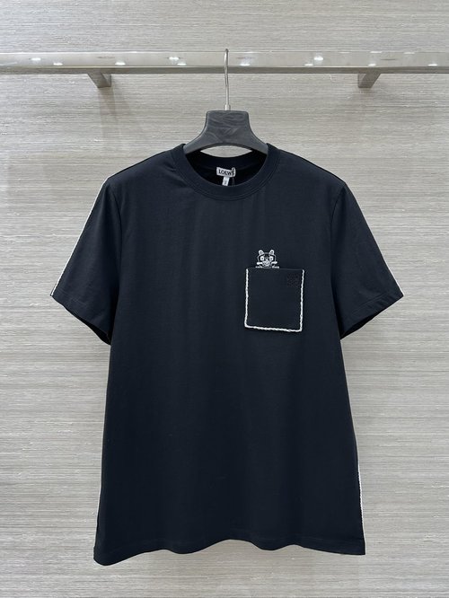 Loewe Pure Cotton T-Shirt with Doraemon Embroidery, Artistic and Elegant