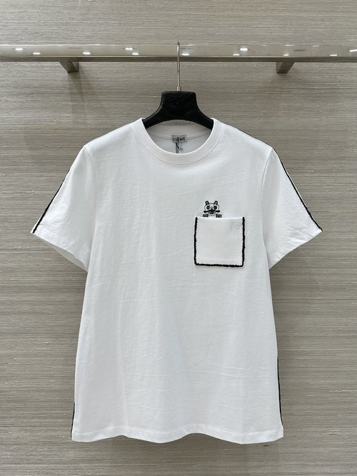 Loewe Pure Cotton T-Shirt with Doraemon Embroidery, Artistic and Elegant