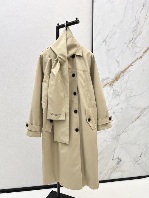 Dior Unique Collar Long Trench Coat in Khaki for Autumn Atmosphere