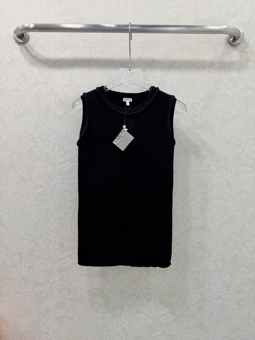 Loewe Sophisticated Embroidered Knit Vest with Vertical Stripes