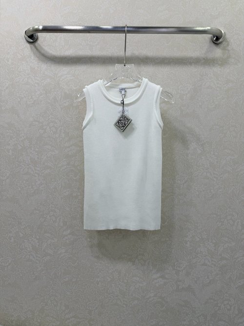 Loewe Sophisticated Embroidered Knit Vest with Vertical Stripes