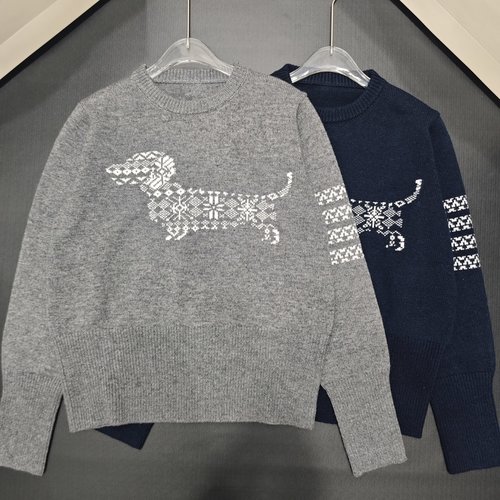 Thom Browne Wool Pullover with Dog Jacquard Pattern