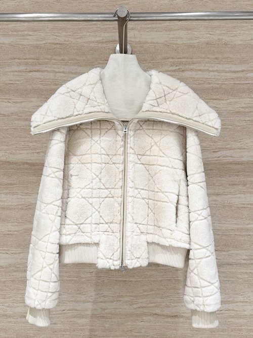 Dior Elegant Navy Collar Shearling Outerwear with Delicate Wool Texture