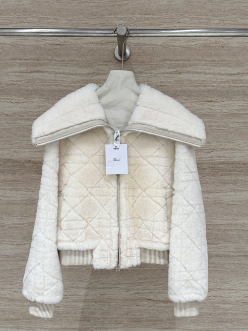 Dior Navy Collar Fur One-Piece Coat with Classic Tartan