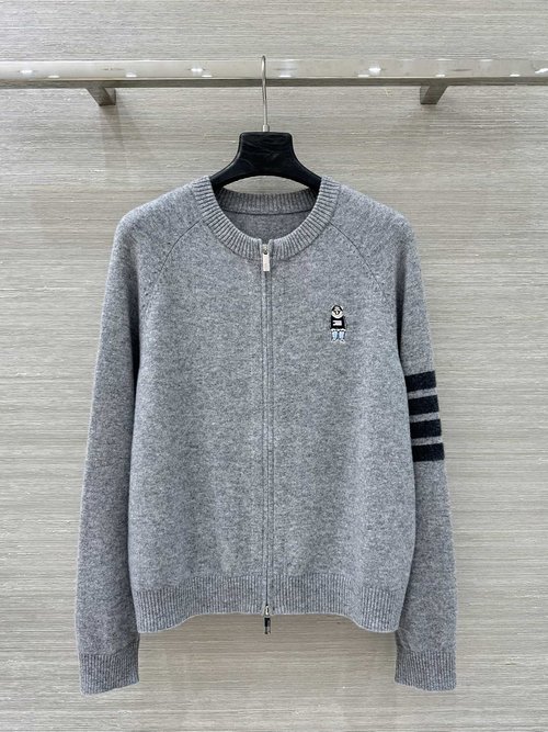 Thom Browne Koala Embroidery 100% Cashmere Open Cardigan