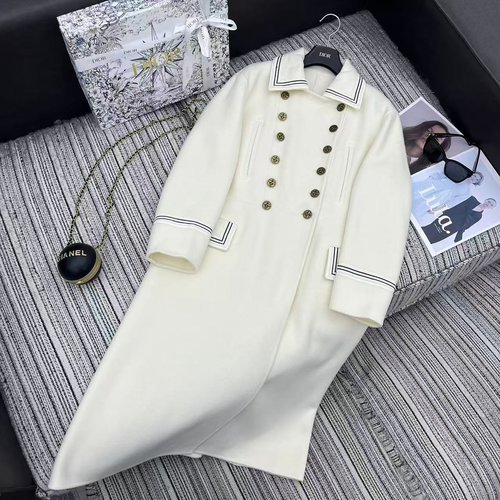 Dior Double-Sided Wool Long Coat with Bee Metal Double Buttons