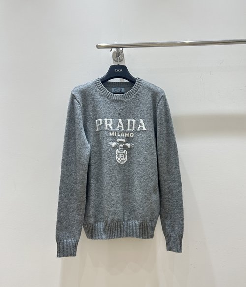 Prada Prada Letter Jacquard Round Neck Wool Knitted Sweater for Casual Wear