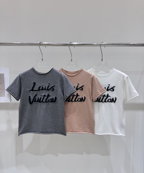 Louis Vuitton Rolled-Edge Letter Jacquard Knit Short-Sleeved Top
