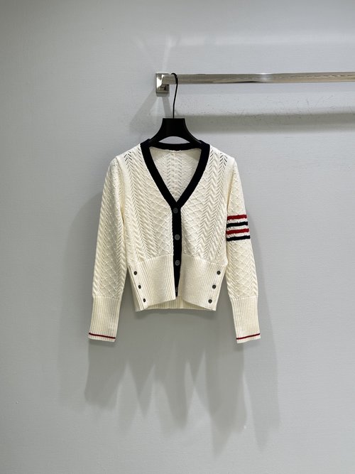 Thom Browne Old-money Style Knit Cardigan with Color-blocking Design