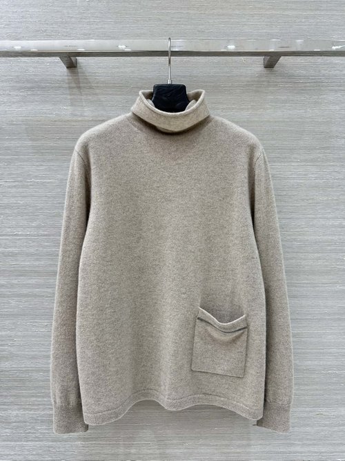 Brunello Cucinelli Exclusive Premium Cashmere High Neck Top with Chain Pocket, Elegant Design