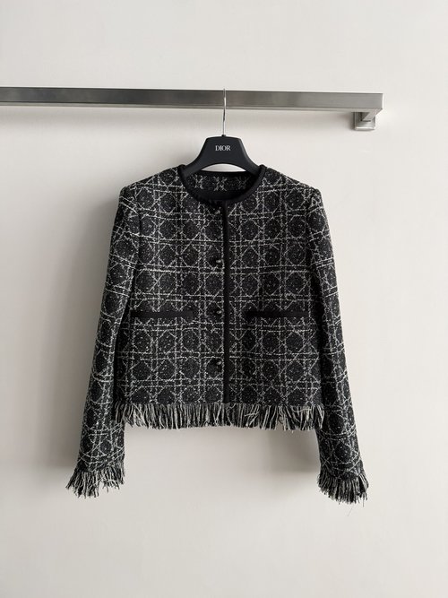 Dior Classic Tweed Coat with Vintage Pattern and Tassels