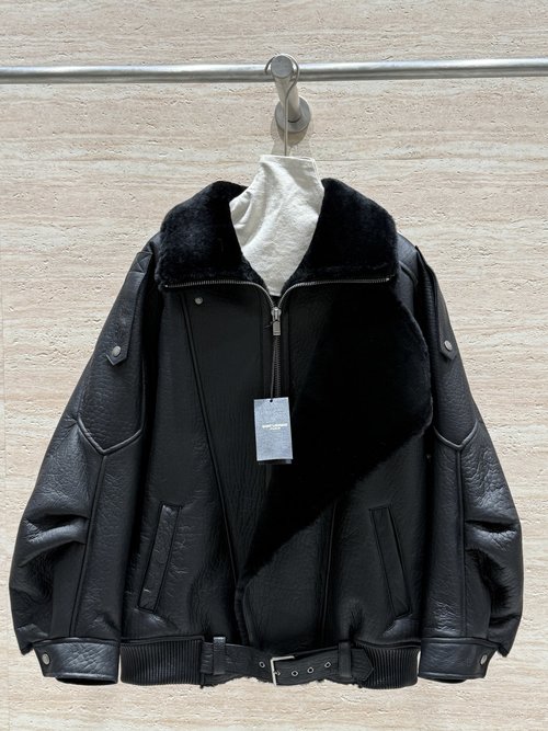 Yves Saint Laurent New Arrival Fur-Integrated Motorcycle Jacket with Retro Double Collar