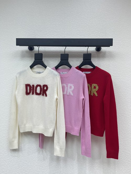Dior Round Neck Letter Knitted Long-Sleeved Top with Contrasting Logo