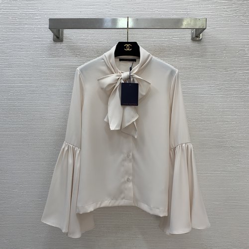Louis Vuitton Customized Letter Logo Button Blouse with Bow & Ruffles