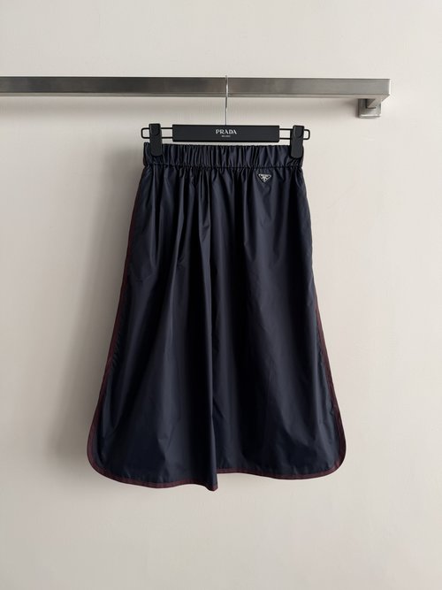 Prada Nylon Utility A - Line Skirt with Blue and Wine Red Trim