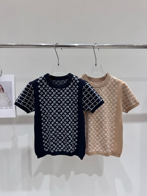 Louis Vuitton LV - letter Honeycomb Knit Short - sleeve Top