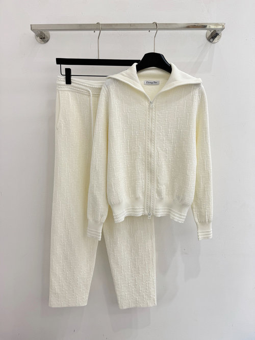 Dior Knitted Set with Double-Zip Top Adjustable Waist Pants