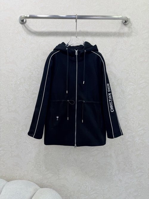 Dior Wool Waist Drawstring Coat with Sleeve Logo Embroidery