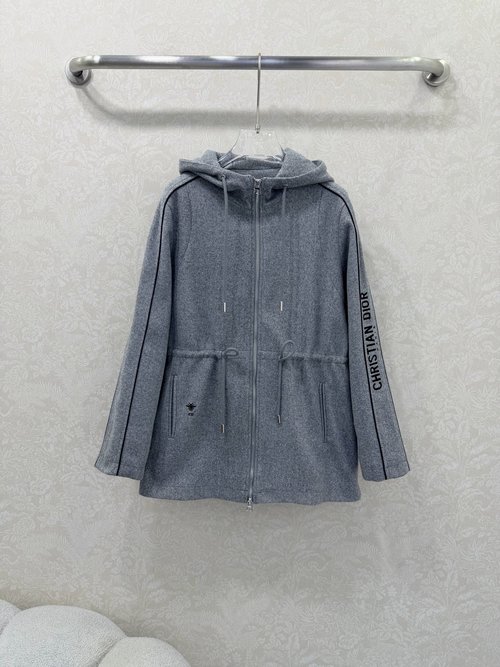 Dior Wool Waist Drawstring Coat with Sleeve Logo Embroidery
