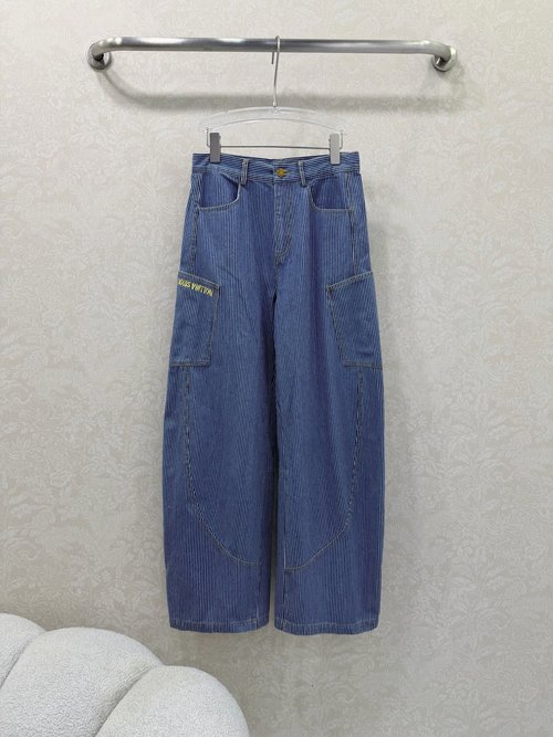 Louis Vuitton Two-tone Striped Stretch Denim High-waisted Wide Leg Pants