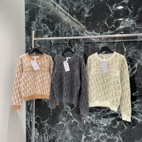 Dior Jacquard Round Neck Sweater with Classic Monogram Pattern