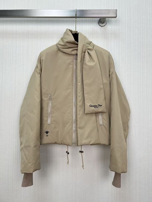 Dior Trendy Quilted Windbreaker with Detachable Scarf